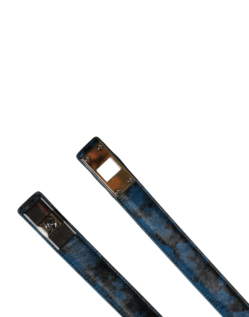 Dolce & Gabbana Men Blue Calf Leather Logo Metal Buckle Belt