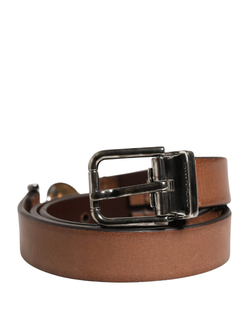 Cinto masculino marrom de couro clássico com fivela de metal Dolce & Gabbana