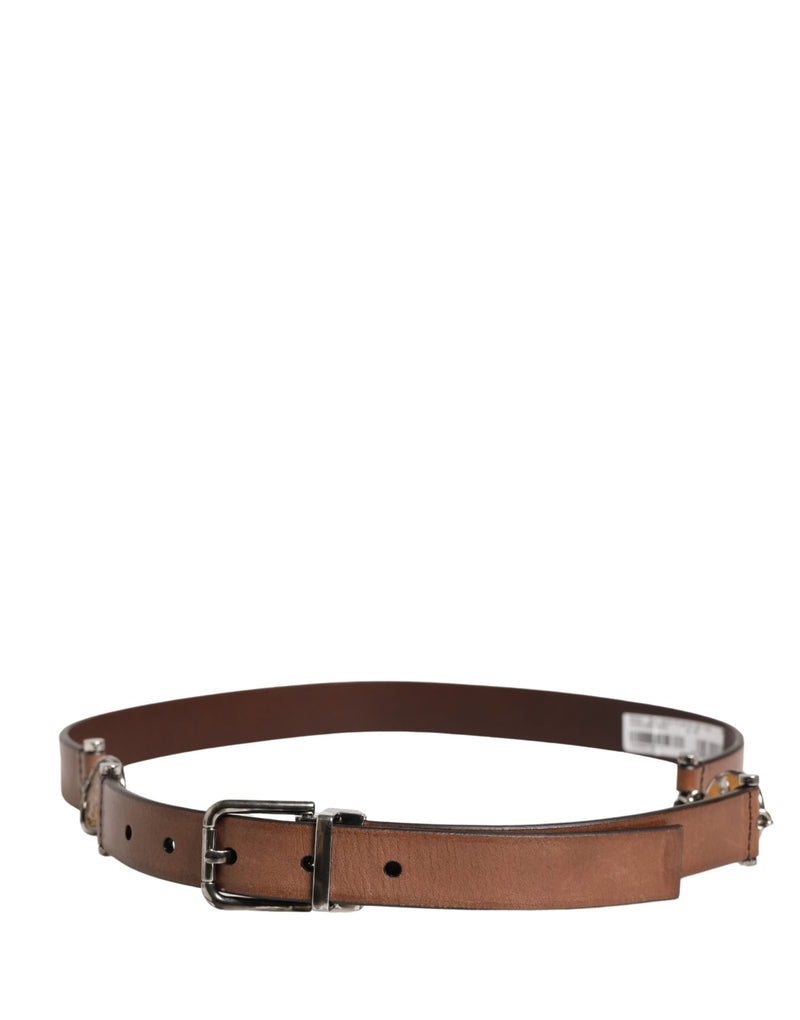 Cinto masculino marrom de couro clássico com fivela de metal Dolce & Gabbana