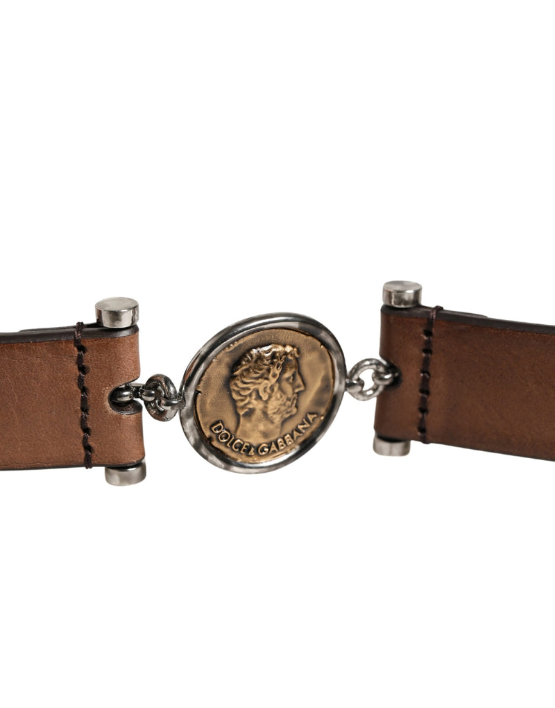 Cinto masculino marrom de couro clássico com fivela de metal Dolce & Gabbana