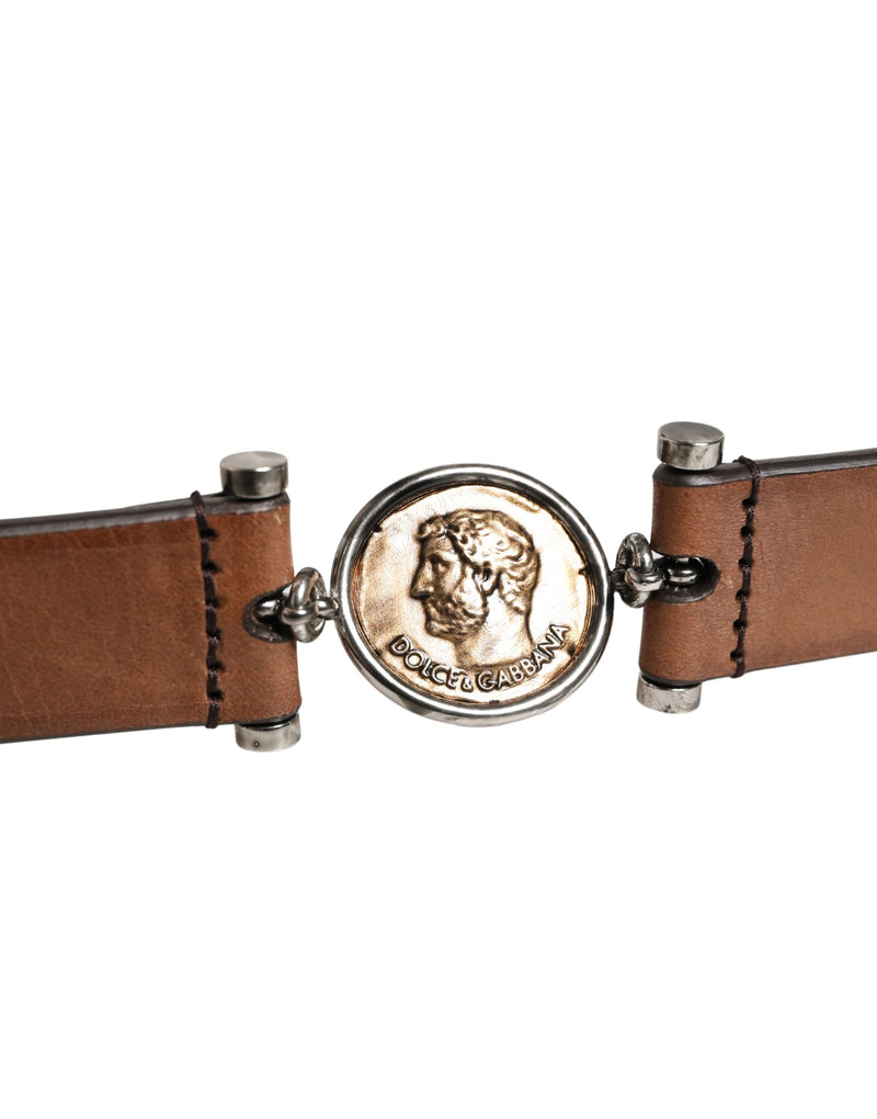 Cinto masculino marrom de couro clássico com fivela de metal Dolce & Gabbana