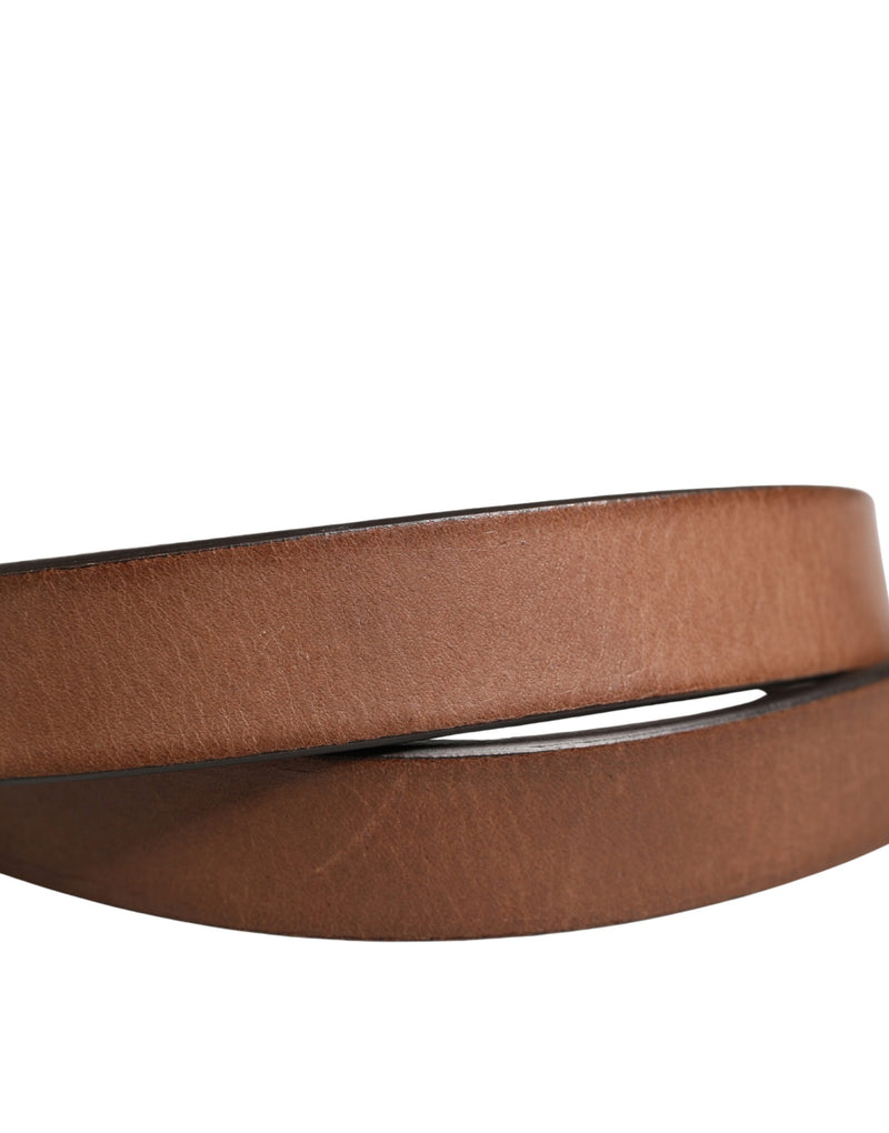 Cinto masculino marrom de couro clássico com fivela de metal Dolce & Gabbana