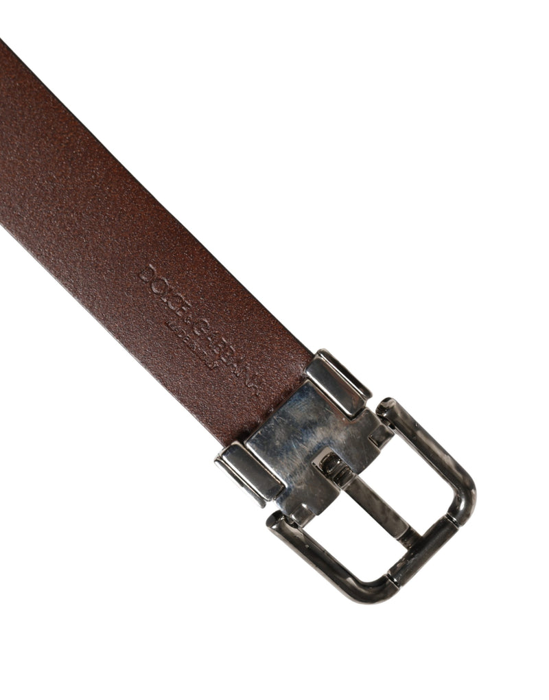 Cinto masculino marrom de couro clássico com fivela de metal Dolce & Gabbana