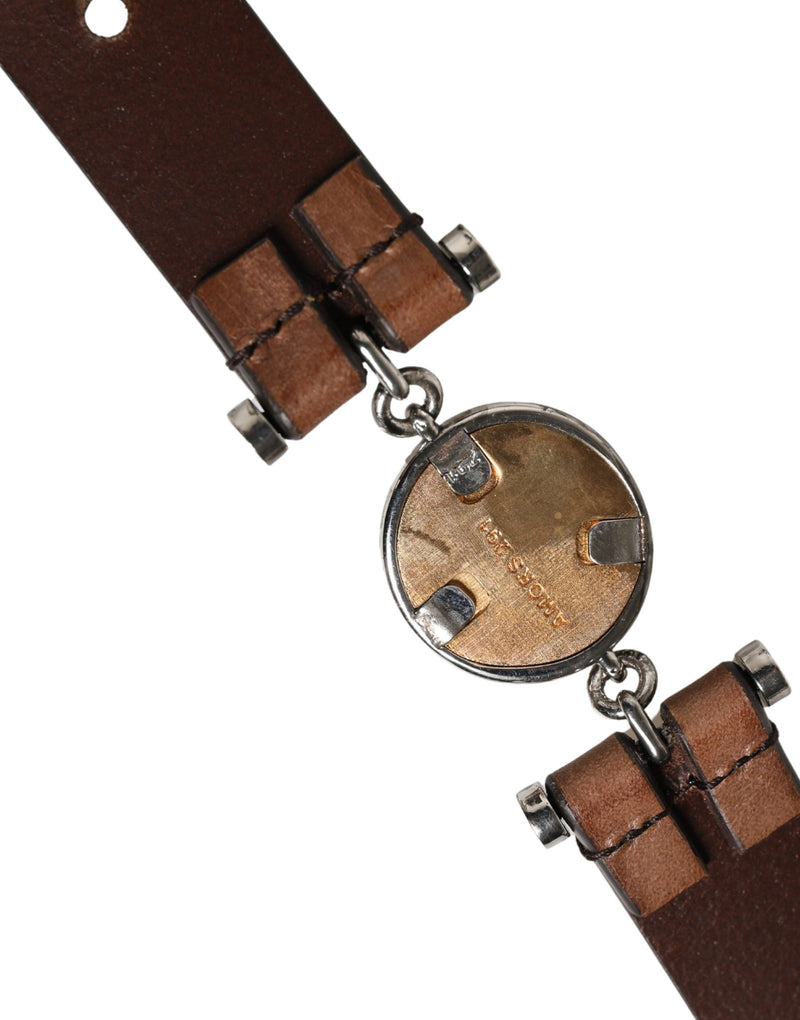 Cinto masculino marrom de couro clássico com fivela de metal Dolce & Gabbana