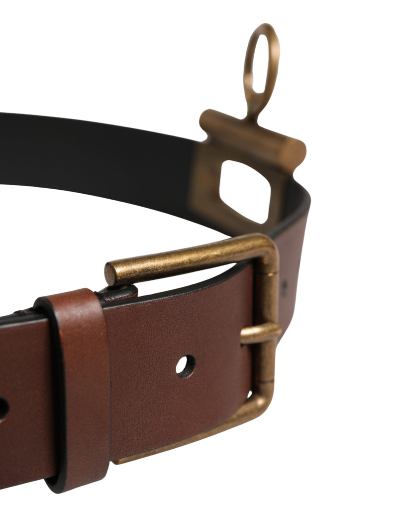 Dolce & Gabbana Men Brown Classic Leather Metal Buckle Belt
