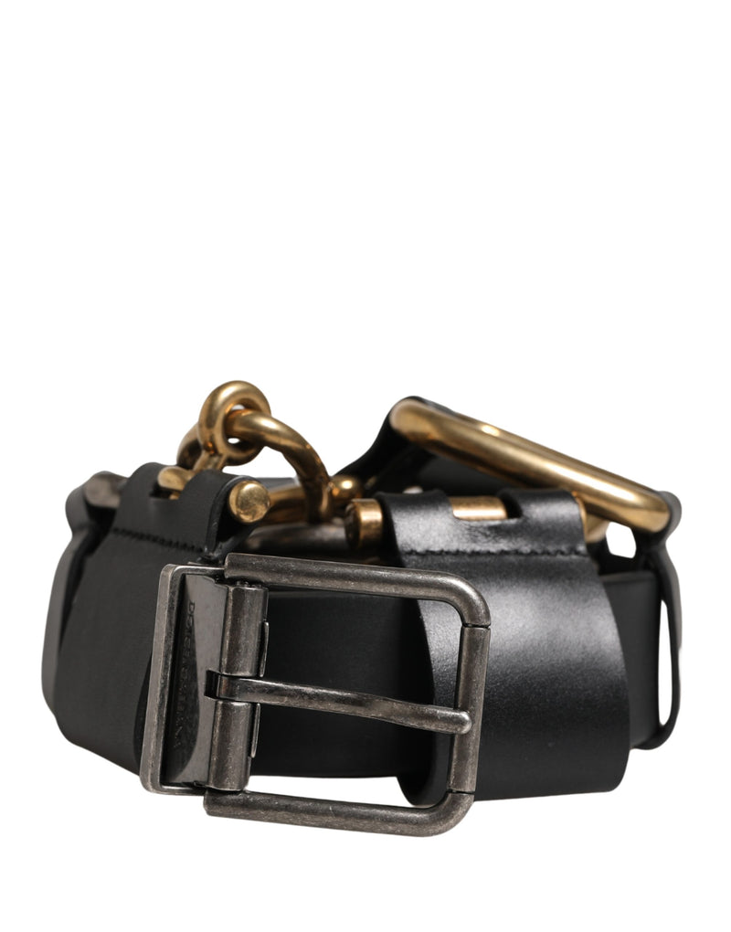 Cinturón clásico negro de piel con hebilla metálica Dolce & Gabbana para hombre