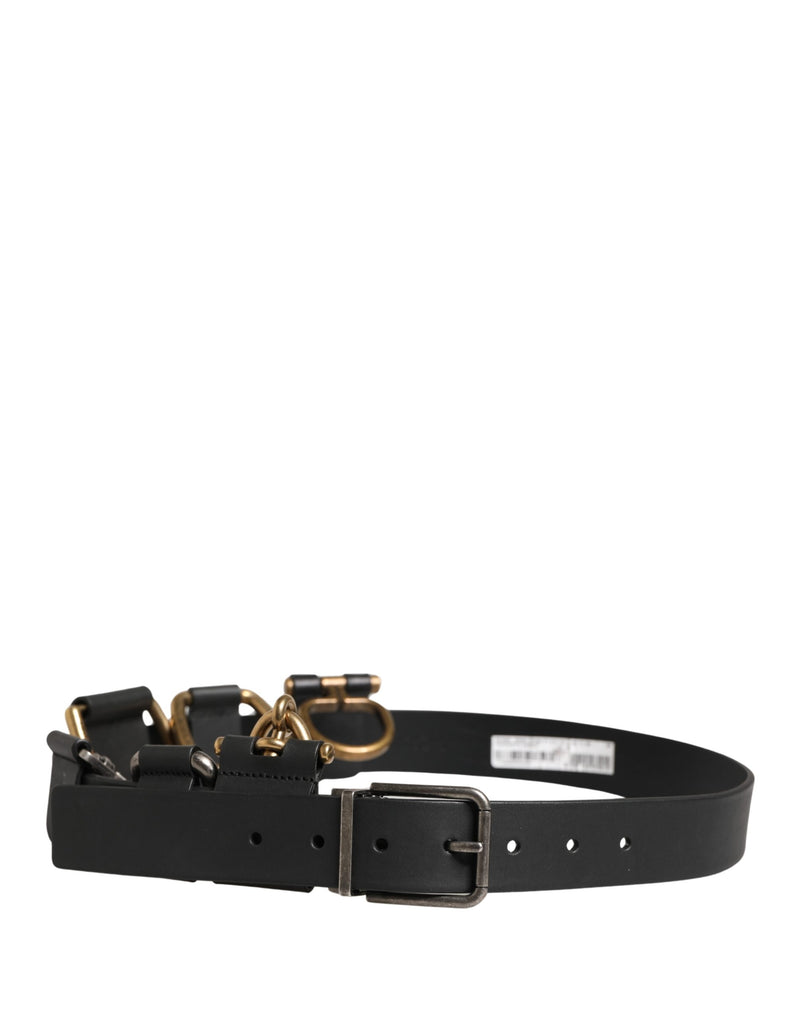 Cinturón clásico negro de piel con hebilla metálica Dolce & Gabbana para hombre