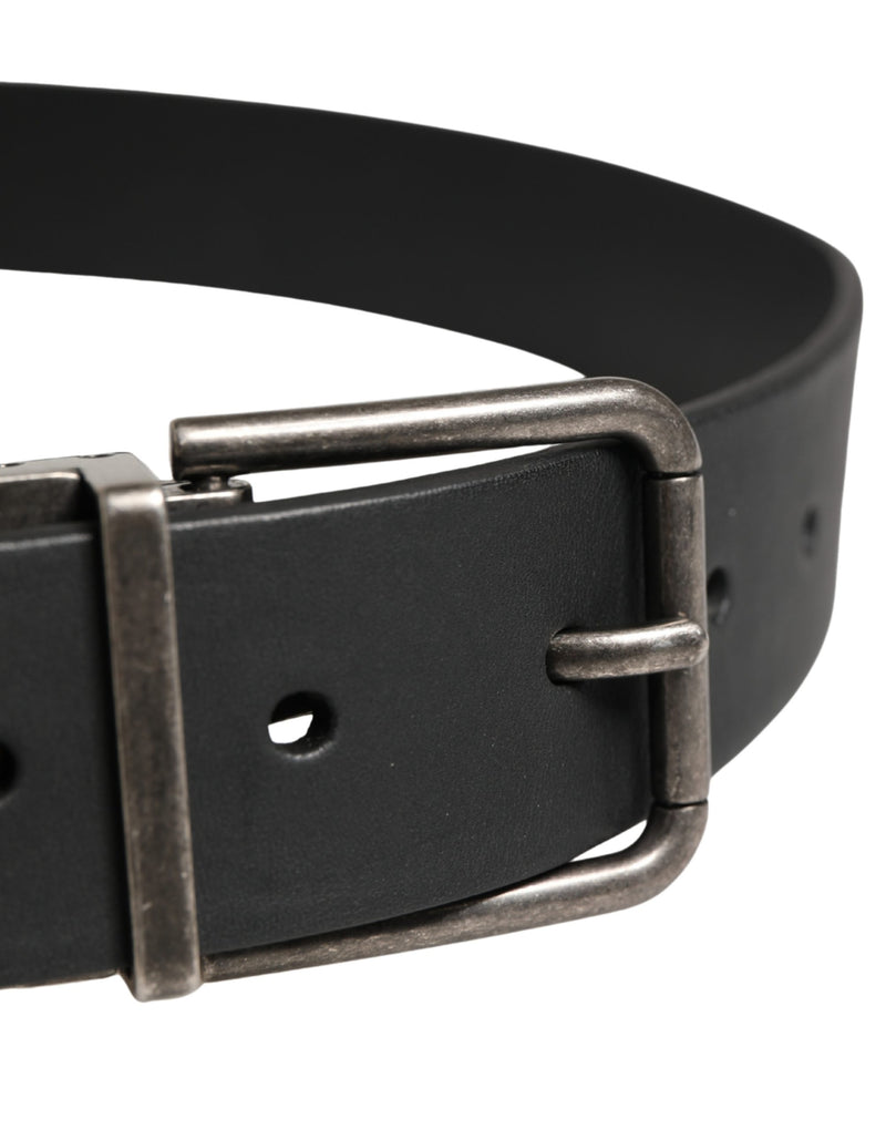Cinturón clásico negro de piel con hebilla metálica Dolce & Gabbana para hombre