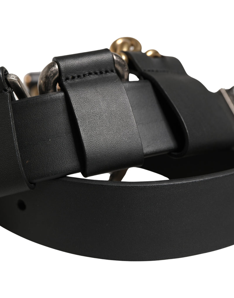 Cinturón clásico negro de piel con hebilla metálica Dolce & Gabbana para hombre