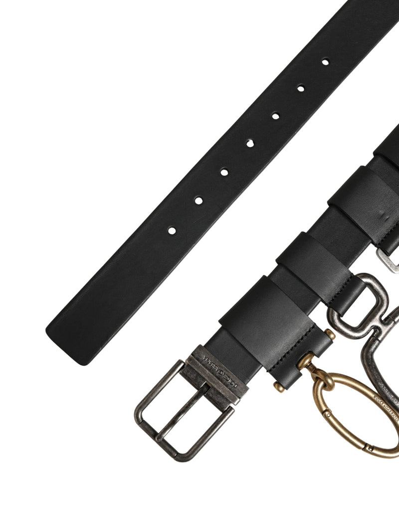 Cinturón clásico negro de piel con hebilla metálica Dolce & Gabbana para hombre