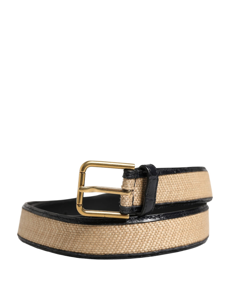 Ceinture tressée pour homme en cuir beige à boucle métallique Dolce & Gabbana