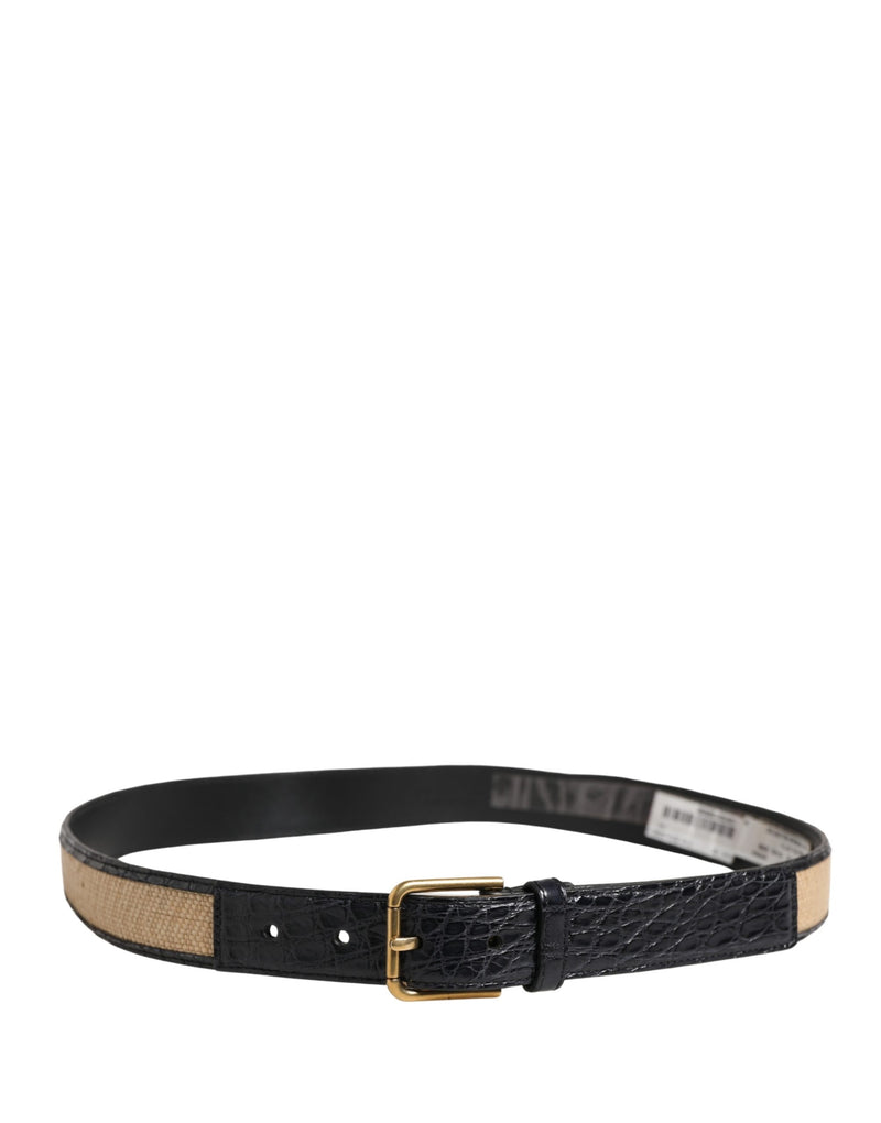 Ceinture tressée pour homme en cuir beige à boucle métallique Dolce & Gabbana