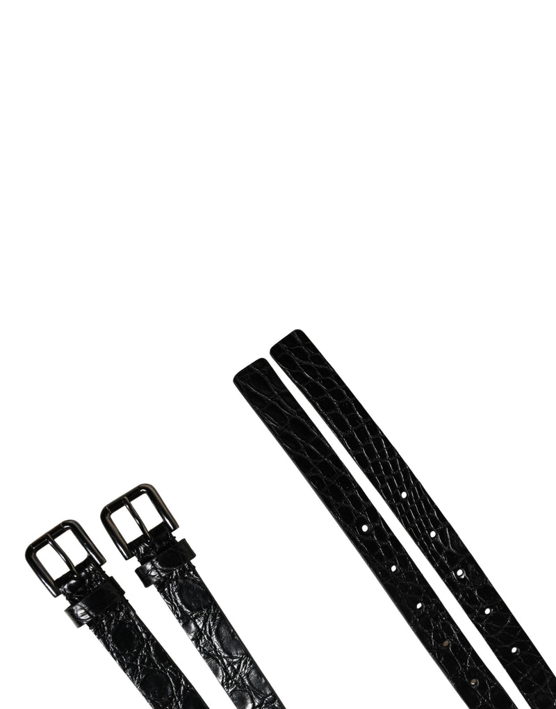 Dolce & Gabbana Black Double Strap Leather Silver Buckle Belt