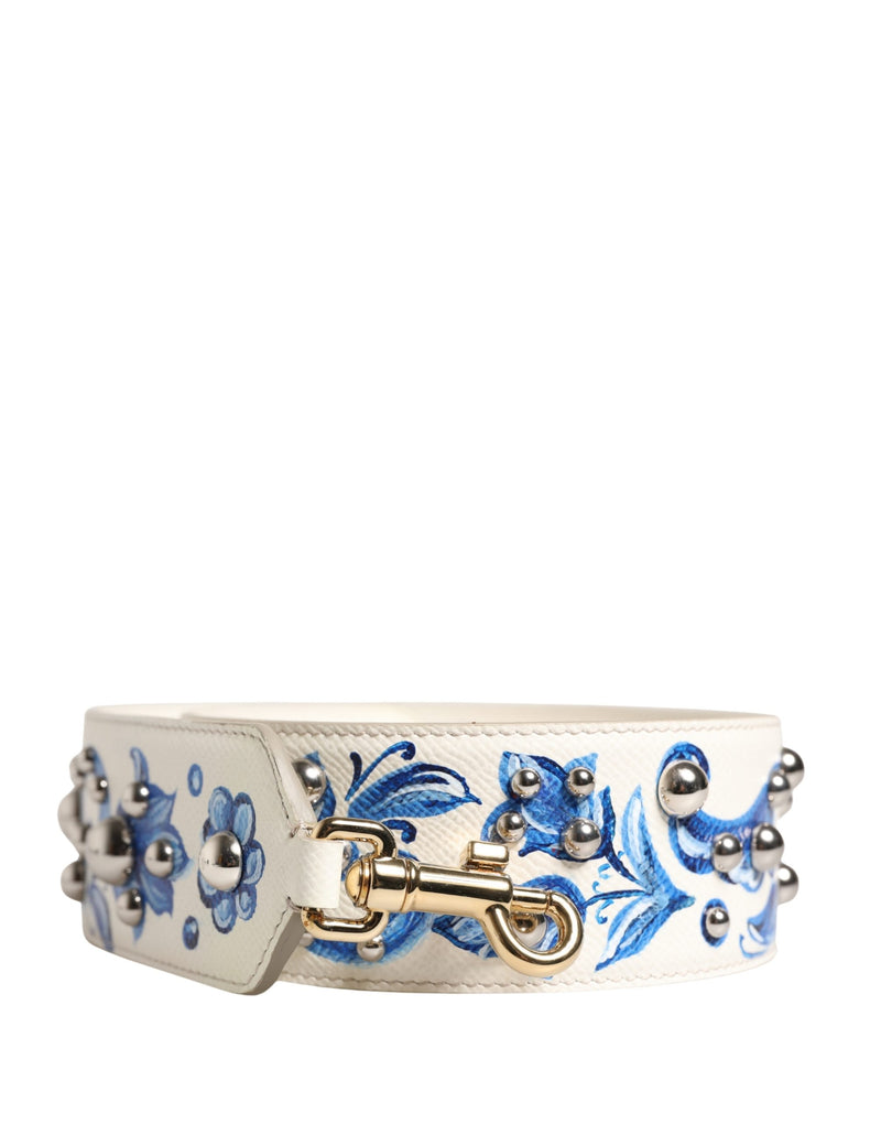 Bandoulière accessoire en cuir blanc et bleu à motif floral et clous Dolce & Gabbana