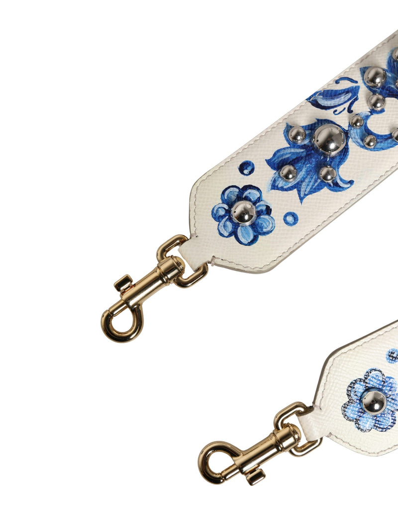 Bandoulière accessoire en cuir blanc et bleu à motif floral et clous Dolce & Gabbana