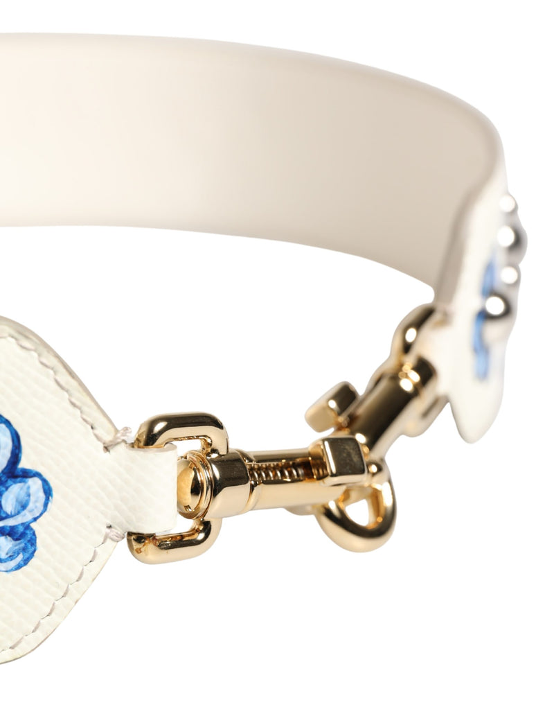 Bandoulière accessoire en cuir blanc et bleu à motif floral et clous Dolce & Gabbana