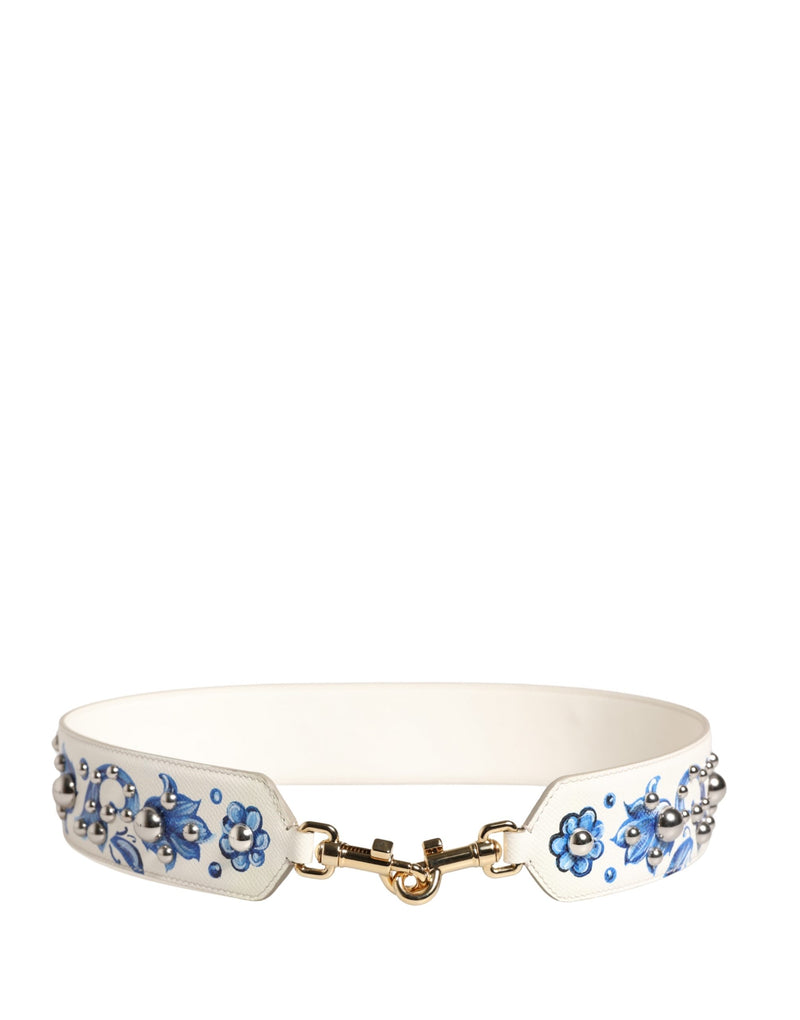 Bandoulière accessoire en cuir blanc et bleu à motif floral et clous Dolce & Gabbana