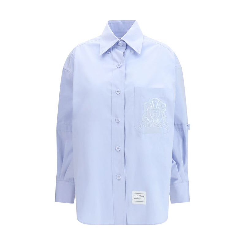 Camicia blu in cotone fantasia Thom Browne