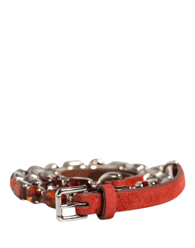 Ceinture en velours rouge ornée de cristaux et d’une chaîne Dolce & Gabbana