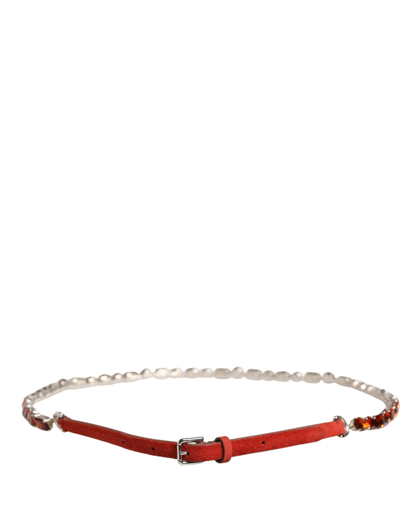 Ceinture en velours rouge ornée de cristaux et d’une chaîne Dolce & Gabbana