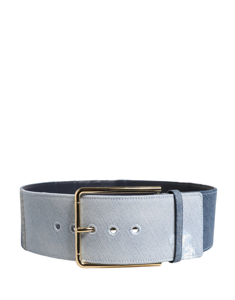 Cinturón de denim azul bicolor con hebilla metálica dorada de Dolce & Gabbana