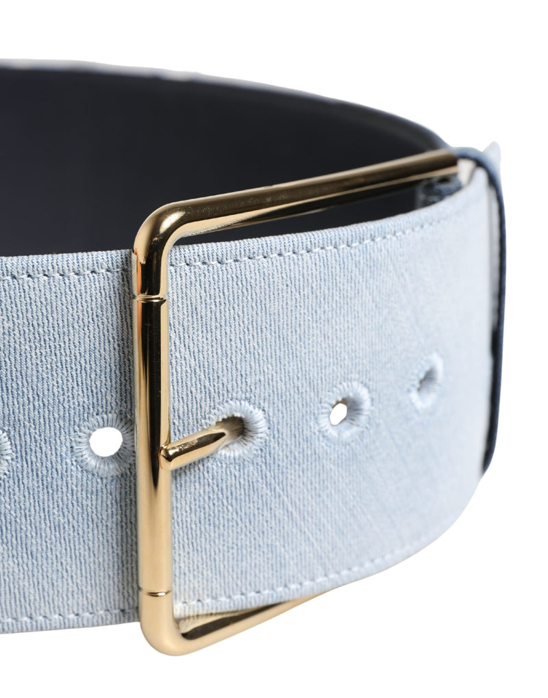 Cinturón de denim azul bicolor con hebilla metálica dorada de Dolce & Gabbana