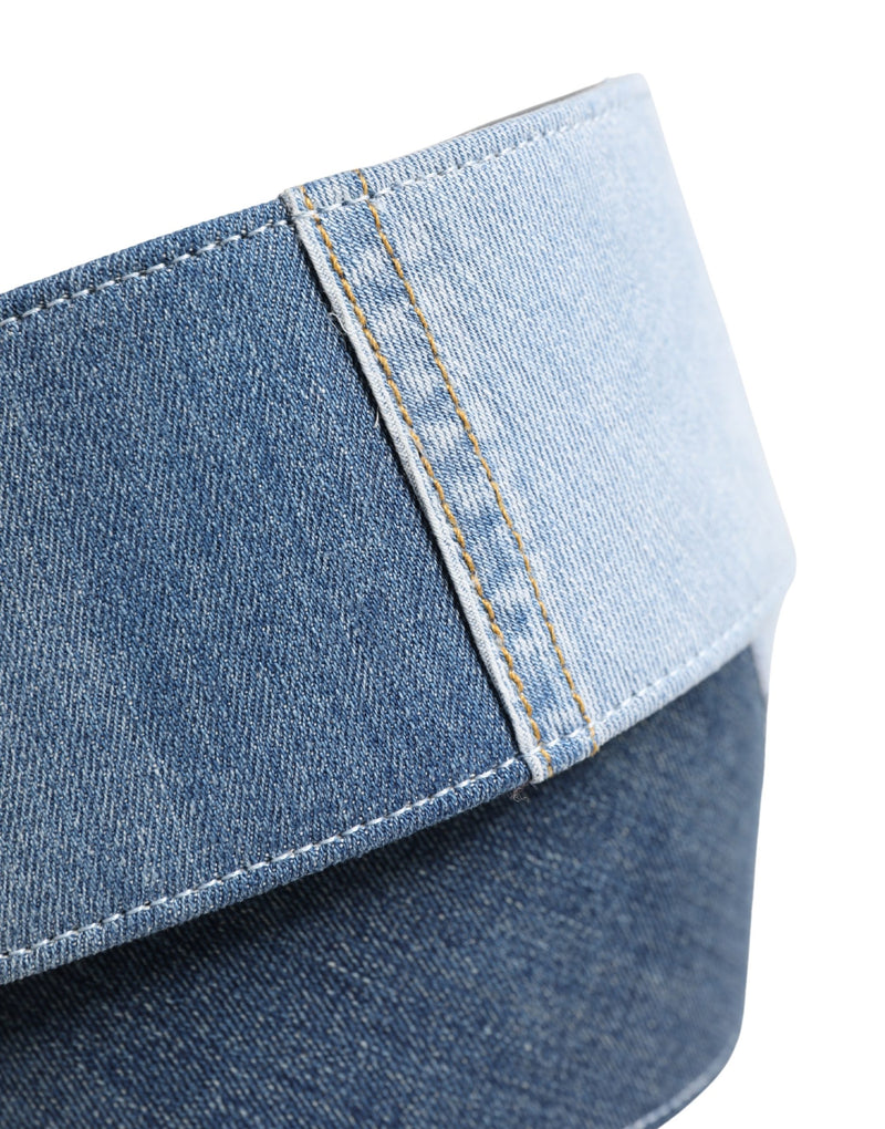 Cinturón de denim azul bicolor con hebilla metálica dorada de Dolce & Gabbana