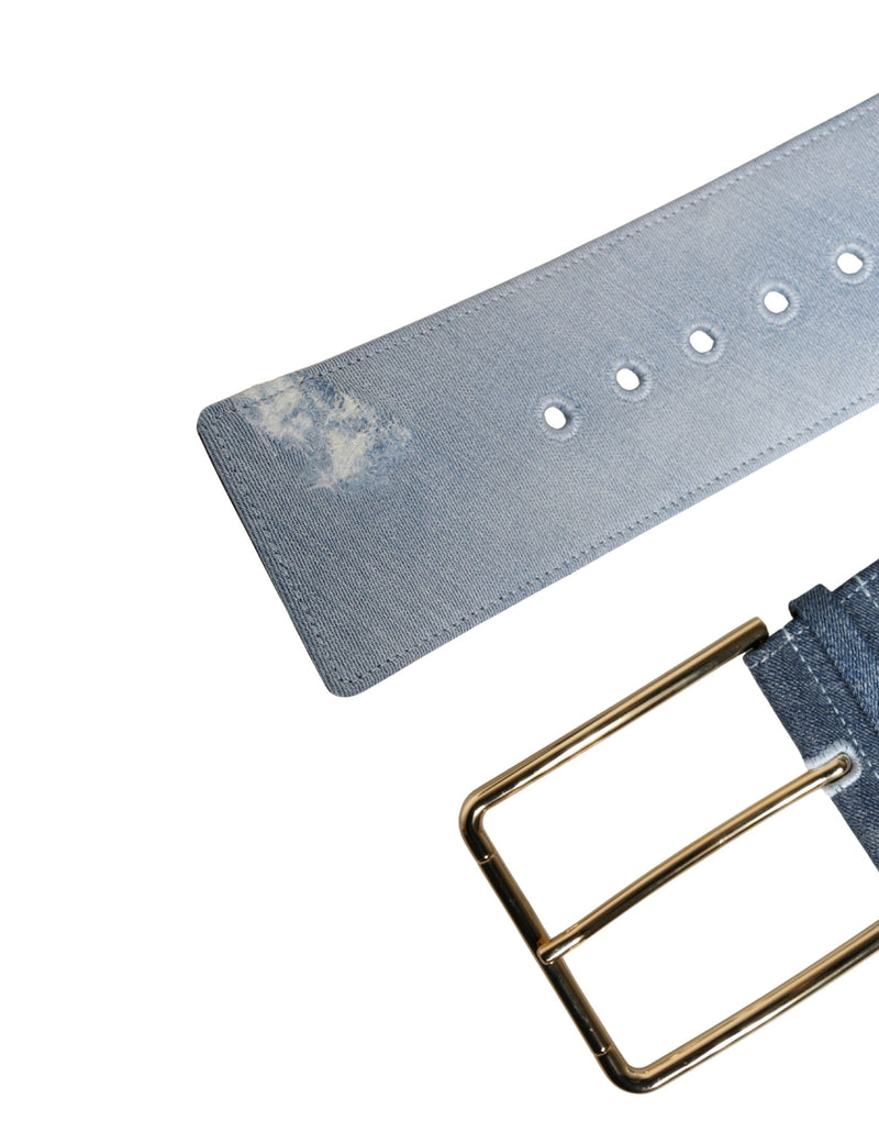 Cinturón de denim azul bicolor con hebilla metálica dorada de Dolce & Gabbana