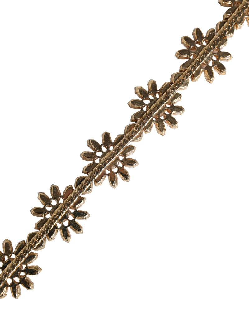 Dolce & Gabbana Red Leather Daisy Crystal Embellished Waist Belt