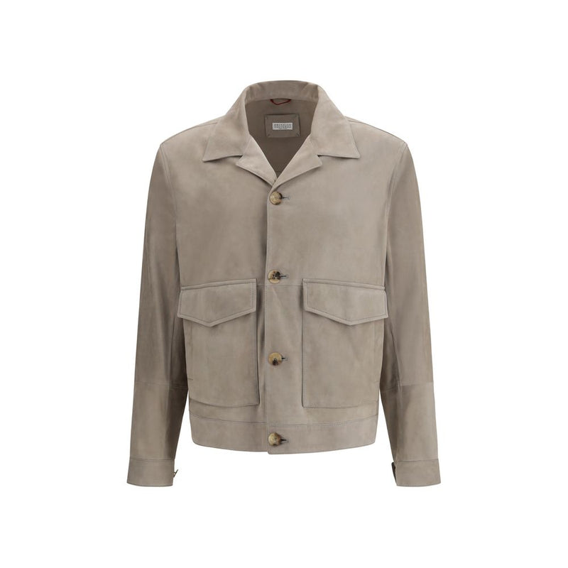 Brunello Cucinelli Bicolor Calf Leather Bos Taurus Leather Jacket