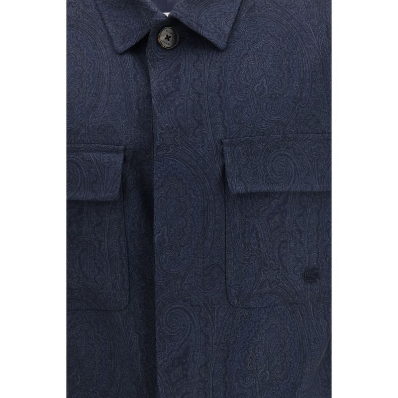 Etro Blue Wool Oves Aries Full-Length Jacket
