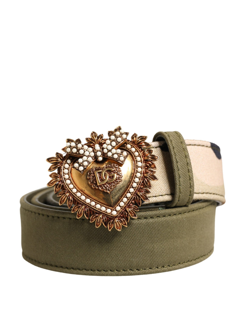 Cinturón verde de camuflaje Dolce & Gabbana Devotion con hebilla metálica