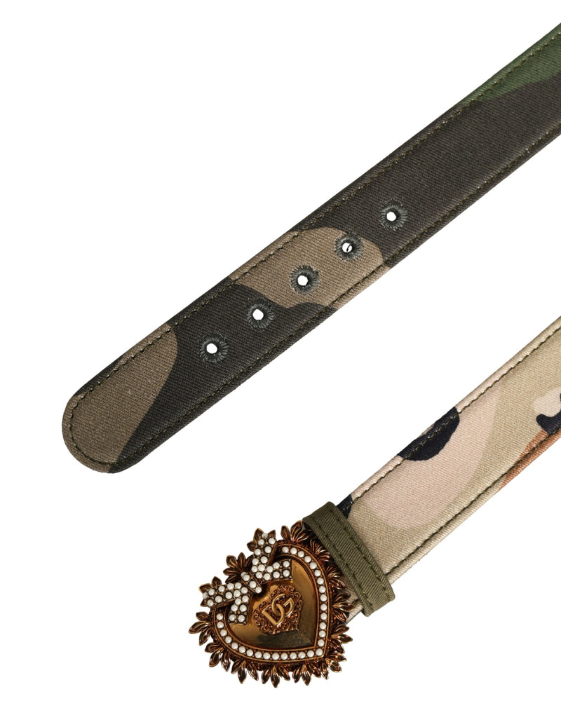Cinturón verde de camuflaje Dolce & Gabbana Devotion con hebilla metálica