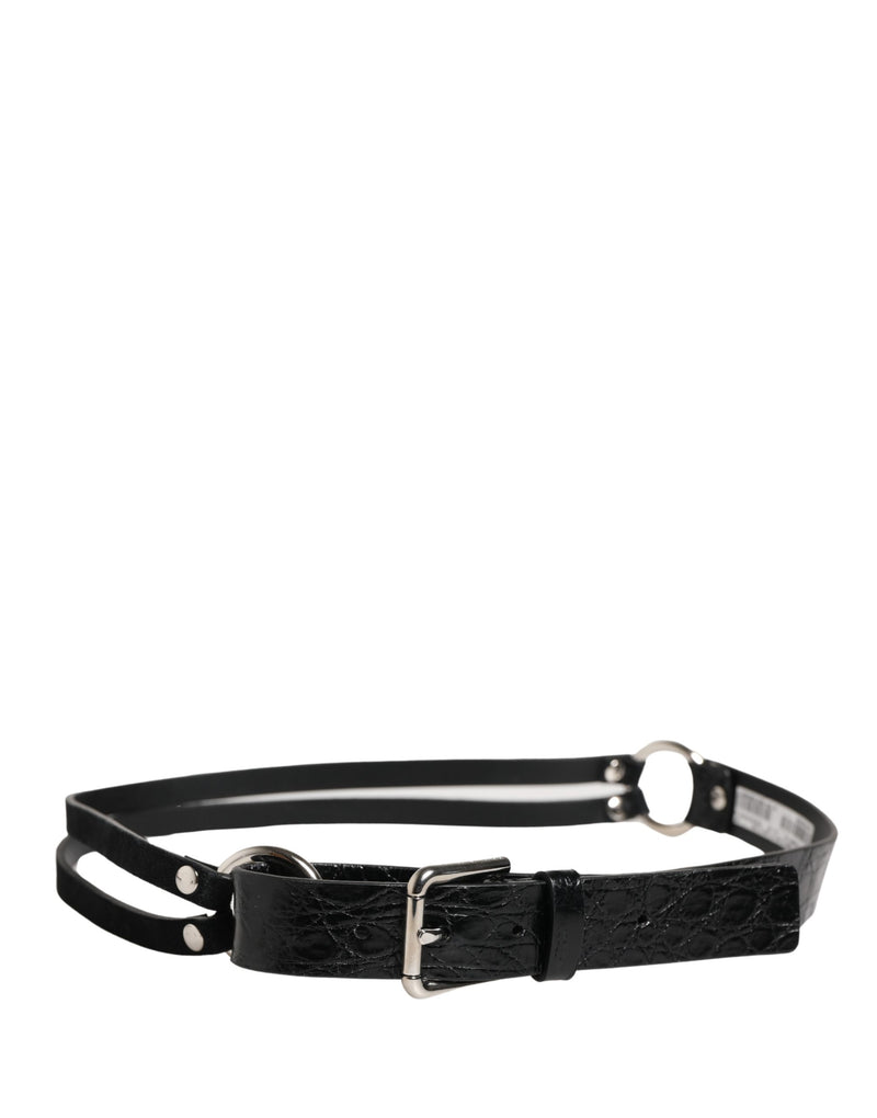 Cinturón de piel exótica negra con hebilla de metal plateado de Dolce & Gabbana