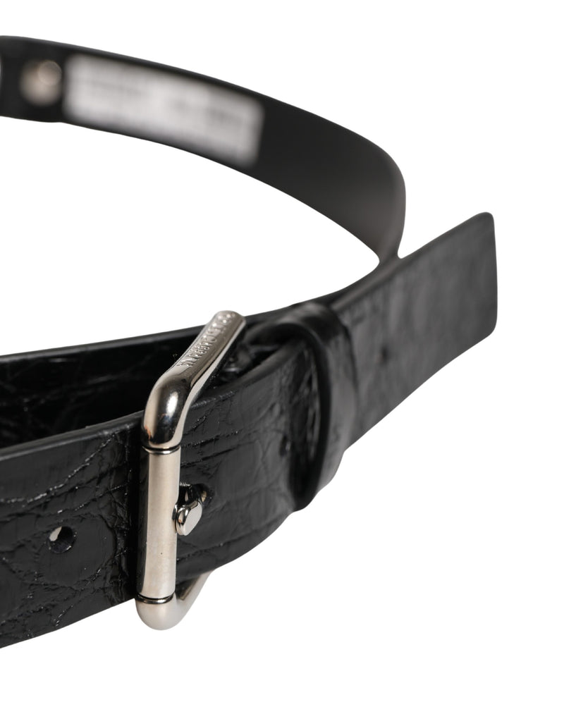 Cinturón de piel exótica negra con hebilla de metal plateado de Dolce & Gabbana