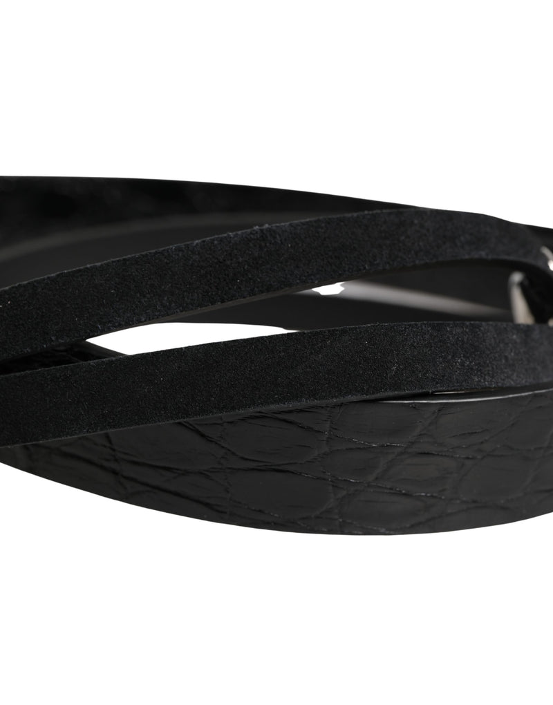 Cinturón de piel exótica negra con hebilla de metal plateado de Dolce & Gabbana
