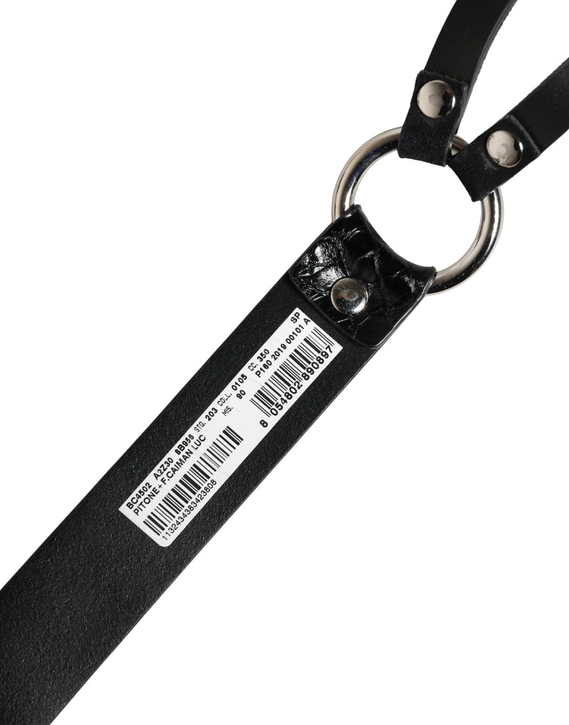 Cinturón de piel exótica negra con hebilla de metal plateado de Dolce & Gabbana