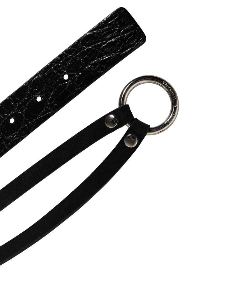 Cinturón de piel exótica negra con hebilla de metal plateado de Dolce & Gabbana