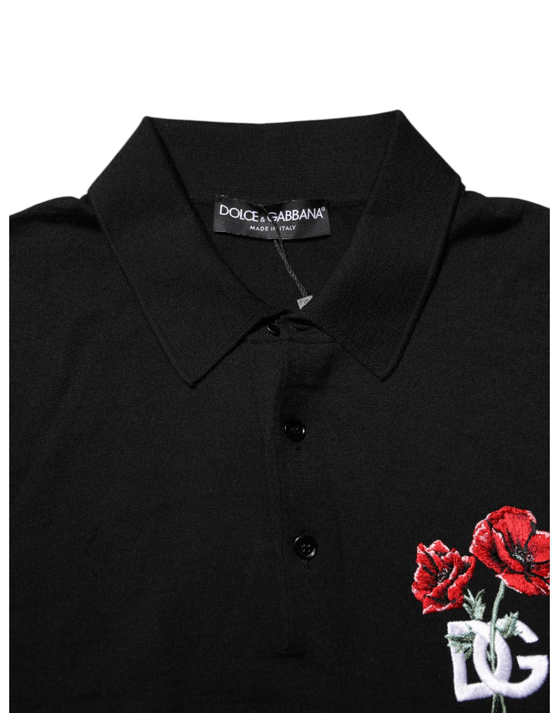 T-shirt à manches courtes en laine noire avec logo et motif floral Dolce & Gabbana