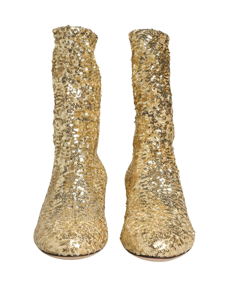 Botas curtas douradas com paetês e tecido elástico Dolce & Gabbana
