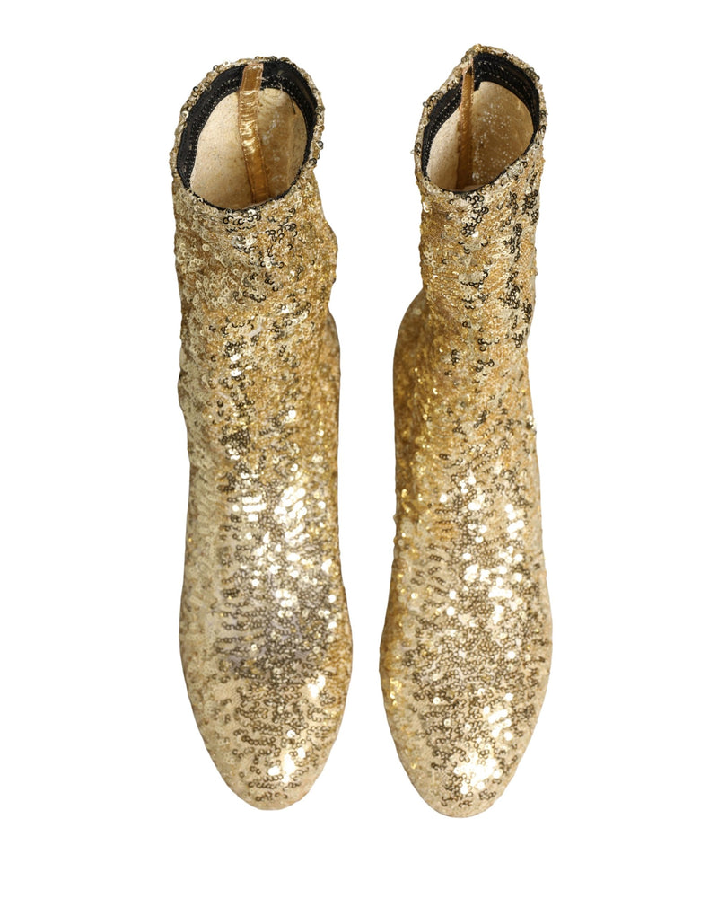 Botas curtas douradas com paetês e tecido elástico Dolce & Gabbana