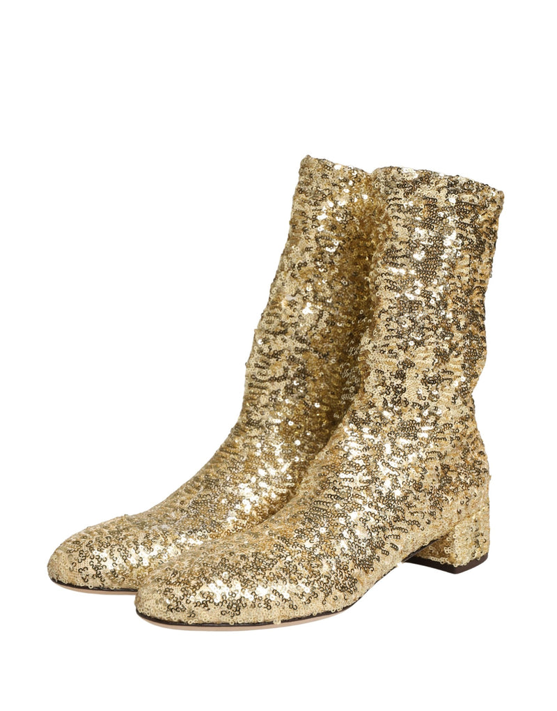 Botas curtas douradas com paetês e tecido elástico Dolce & Gabbana