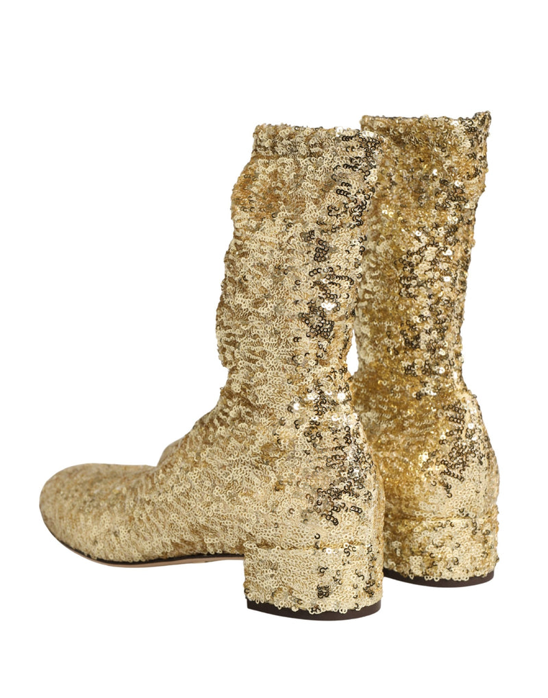 Botas curtas douradas com paetês e tecido elástico Dolce & Gabbana