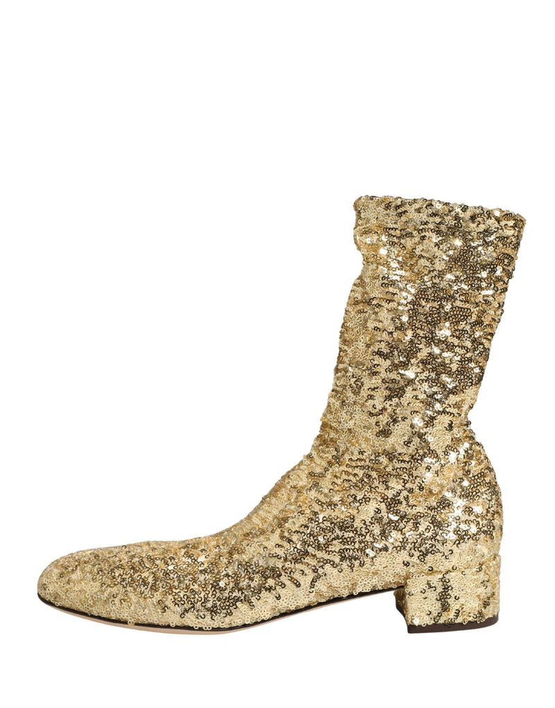 Botas curtas douradas com paetês e tecido elástico Dolce & Gabbana