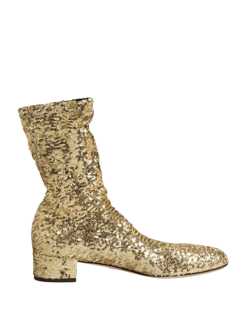 Botas curtas douradas com paetês e tecido elástico Dolce & Gabbana