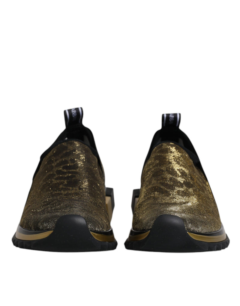 Sneakers Sorrento Dolce & Gabbana dorate glitterate con stampa leopardata