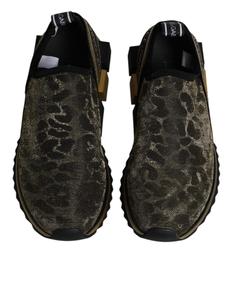 Sneakers Sorrento Dolce & Gabbana dorate glitterate con stampa leopardata