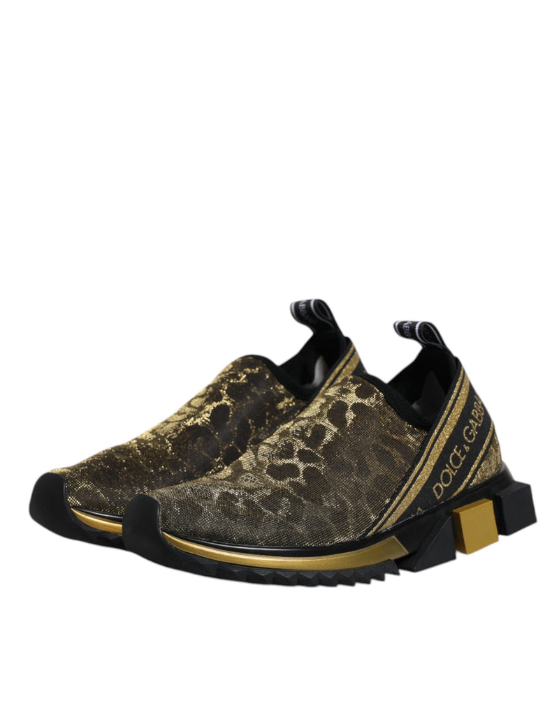 Sneakers Sorrento Dolce & Gabbana dorate glitterate con stampa leopardata