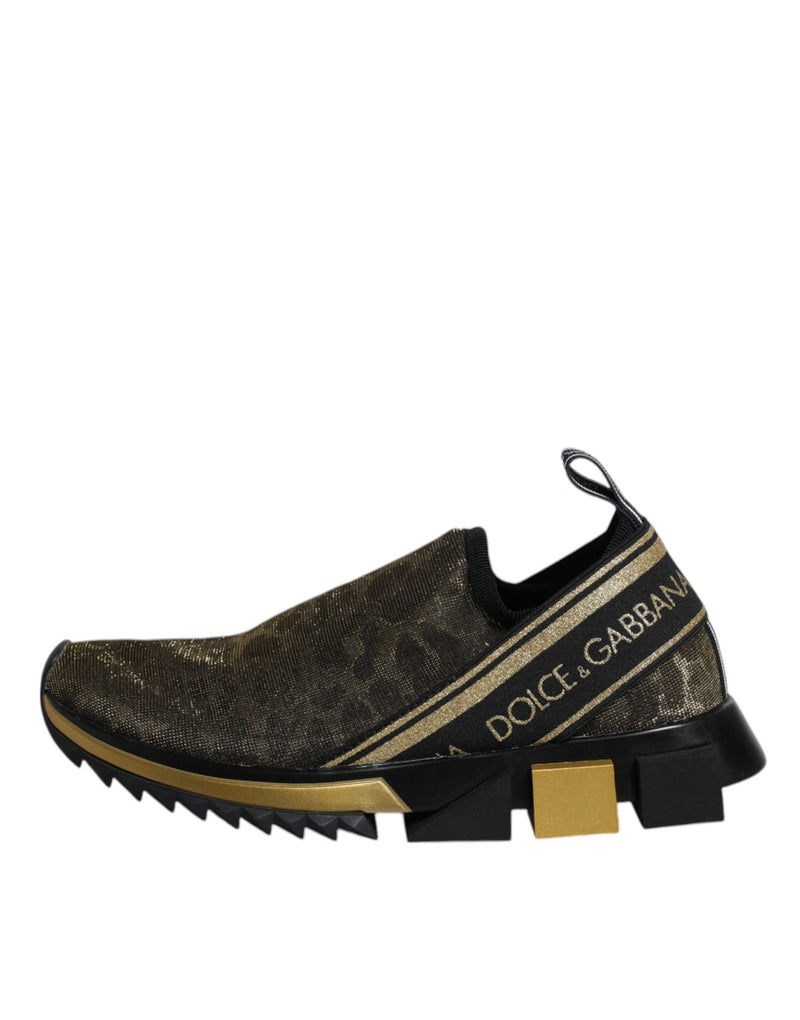 Sneakers Sorrento Dolce & Gabbana dorate glitterate con stampa leopardata