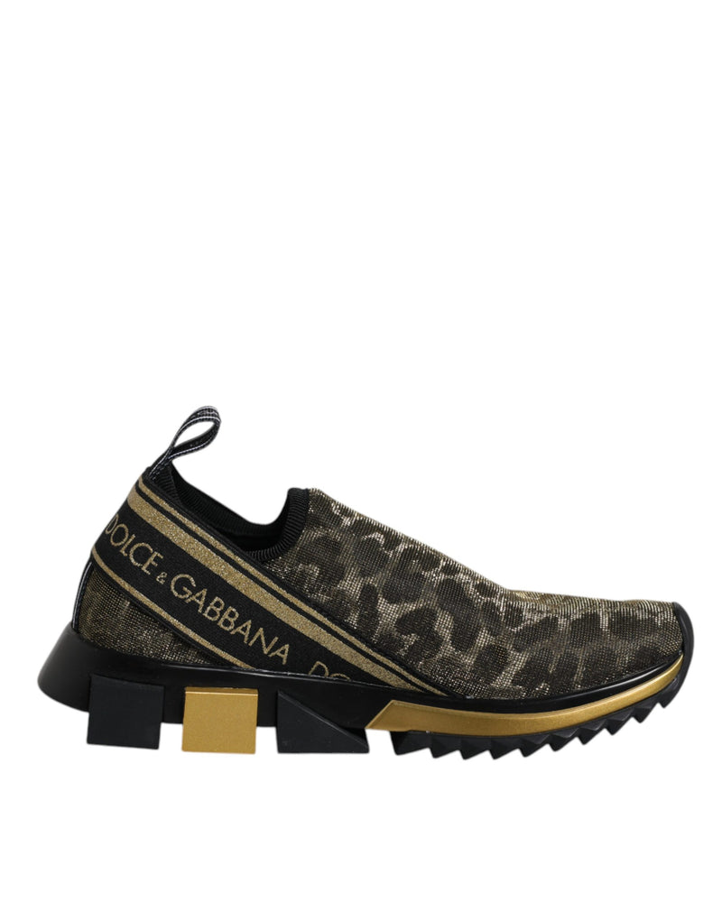 Sneakers Sorrento Dolce & Gabbana dorate glitterate con stampa leopardata